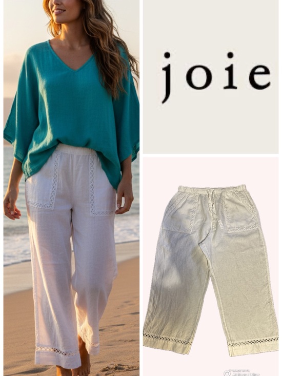 Joie Pants - Joie White Wide-Leg Linen Pants with Crochet Trim